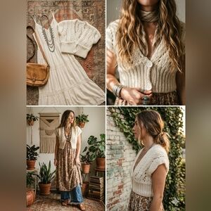 Handmade Cream Boho Cropped Knit Vest Top